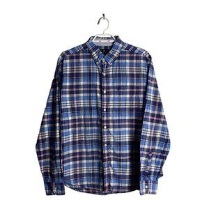 American Eagle Men's Blue Plaid Button-Down Classic Shirt